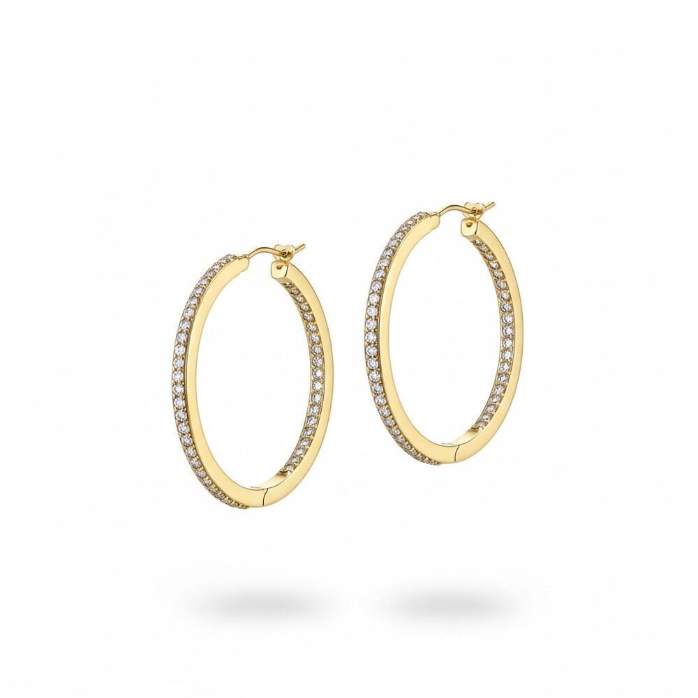 Givenchy Gold Tone Crystal Hoop Earrings Large Rhinestone Designer NWT